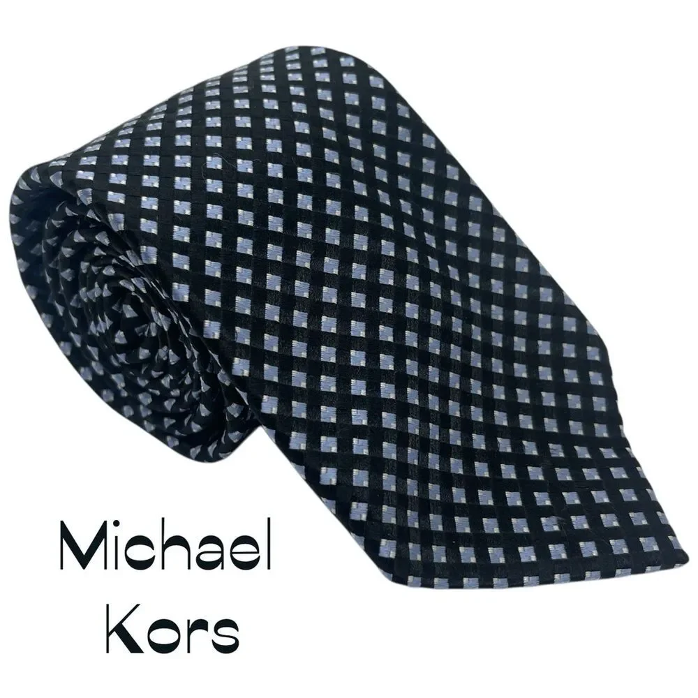 Michael Kors Navy Silver Diamond Silk Blend Necktie NWOT Career